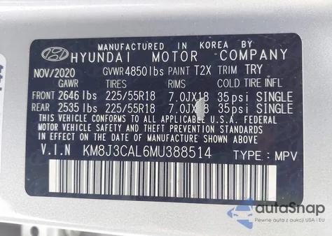 2021 Hyundai Tucson Ultimate from USA, damaged, VIN KM8J3CAL6MU388514